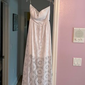 Long white strapless dress